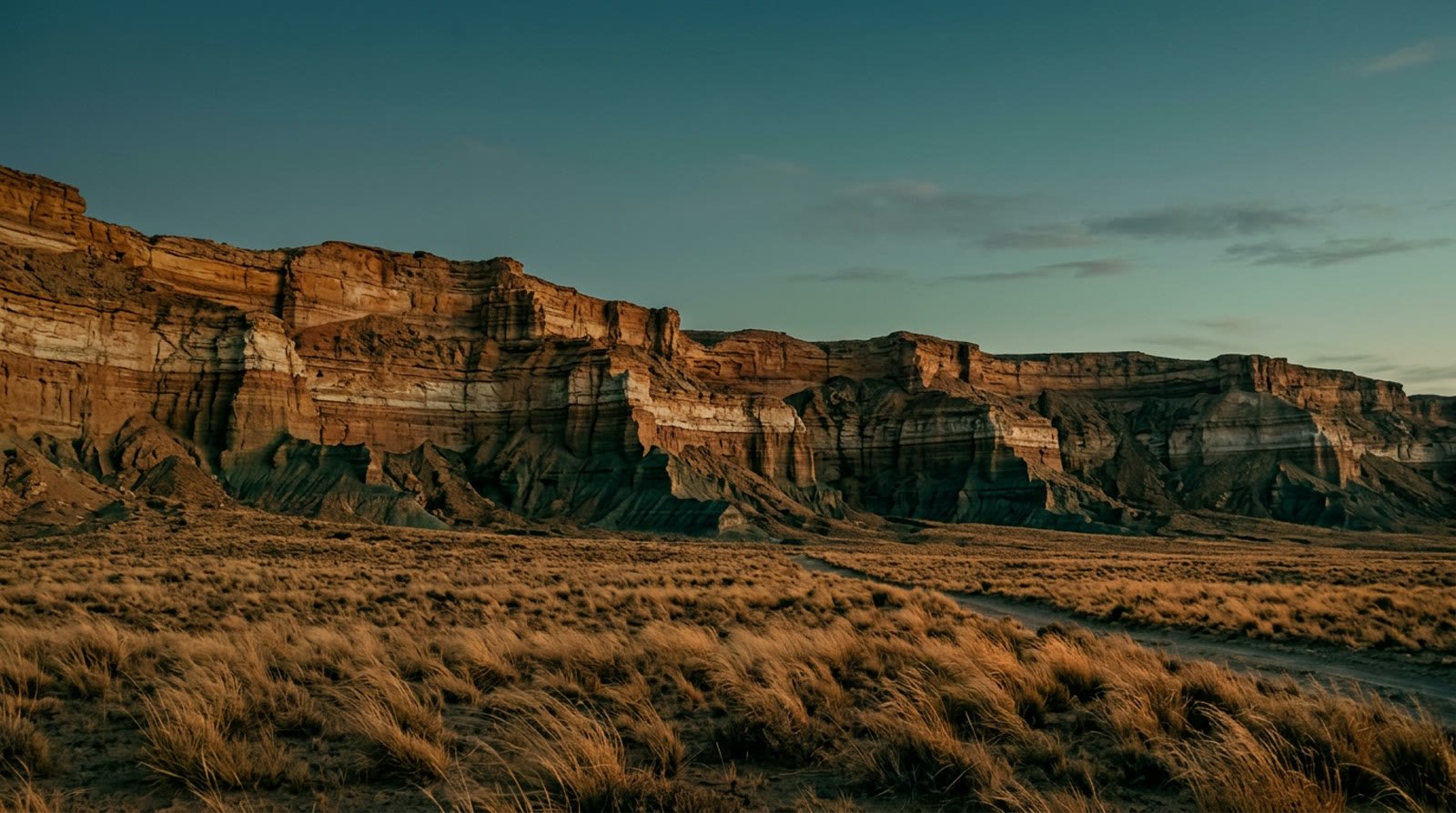 Bardas de la meseta neuquina al atardecer